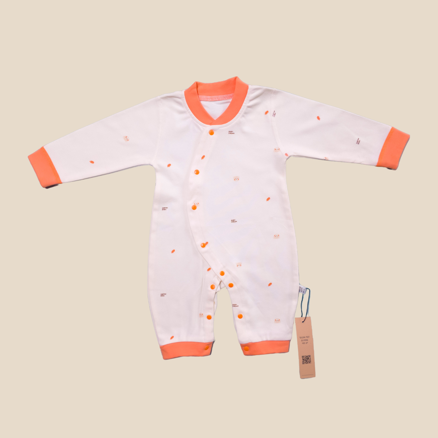 Beige & Orange Soft Cotton Baby Romper